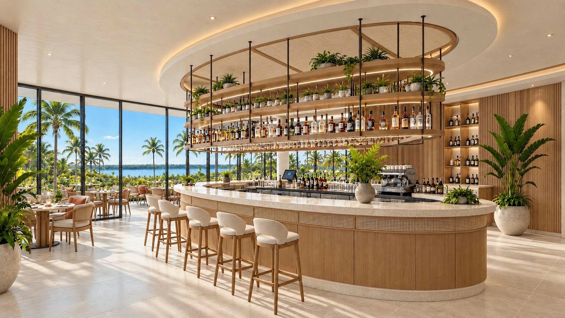 Bar with lagoon views