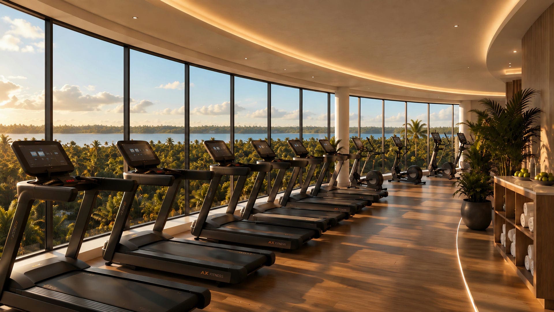 Cardio floor with lagoon views