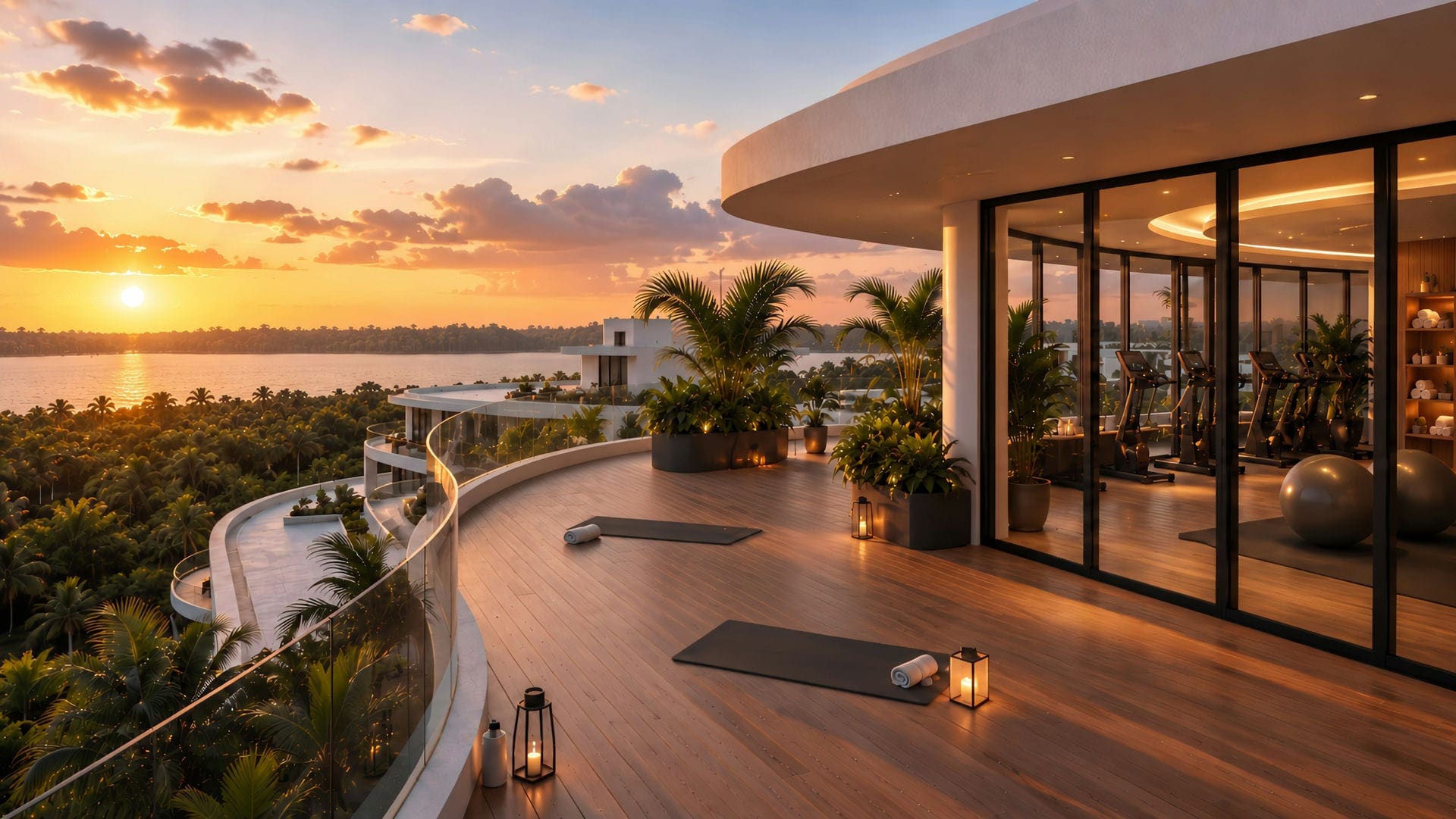 Outdoor fitness and yoga terrace
