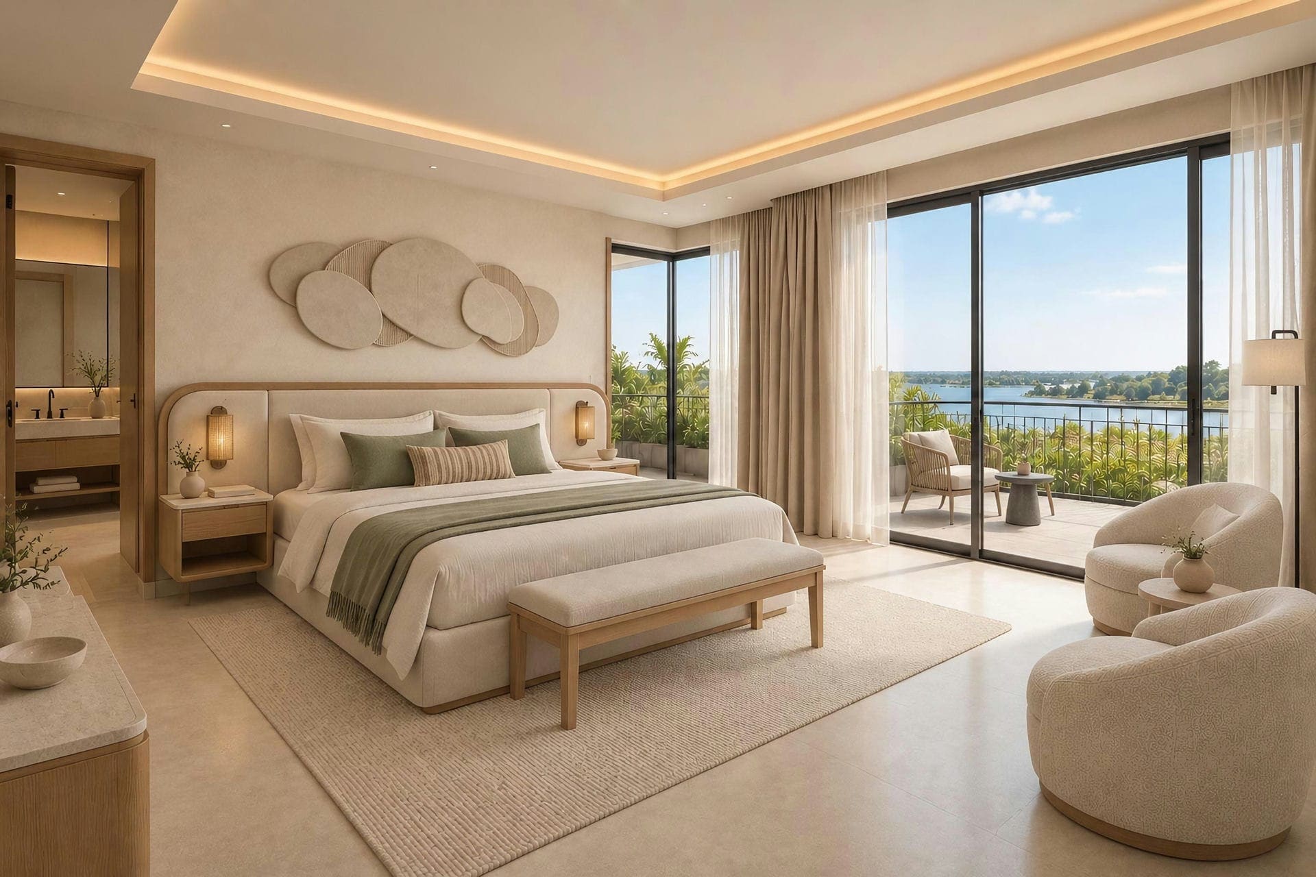 Bedroom with lagoon views