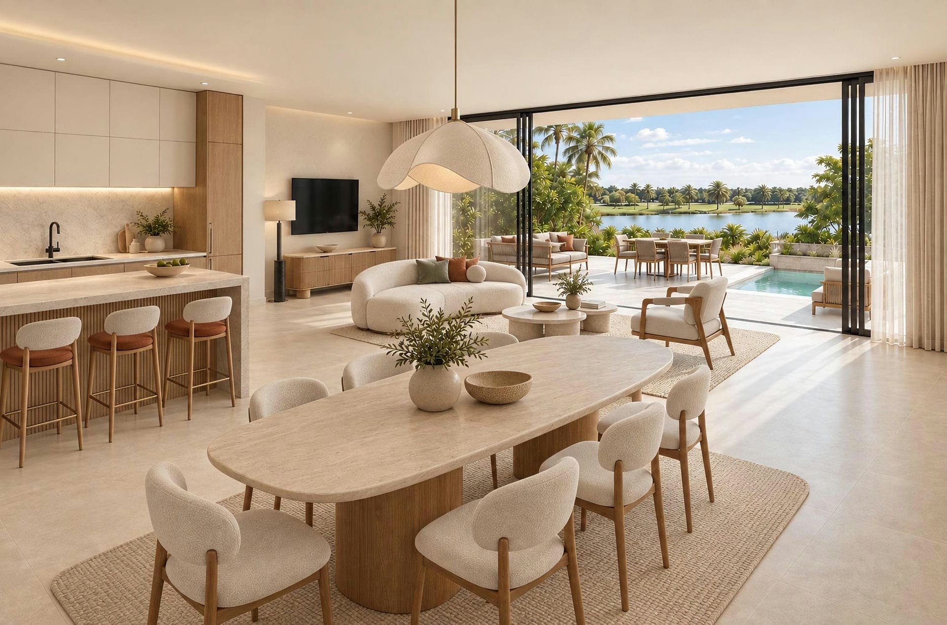 Open-plan kitchen and living opening to the terrace