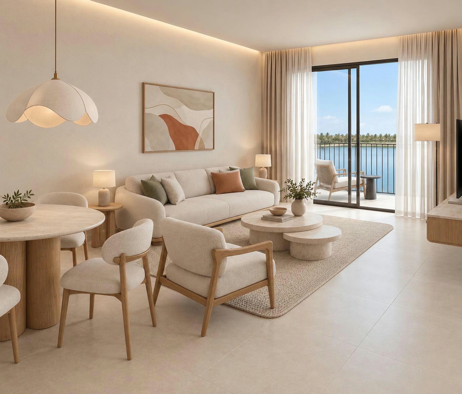 Living and dining area with terrace access
