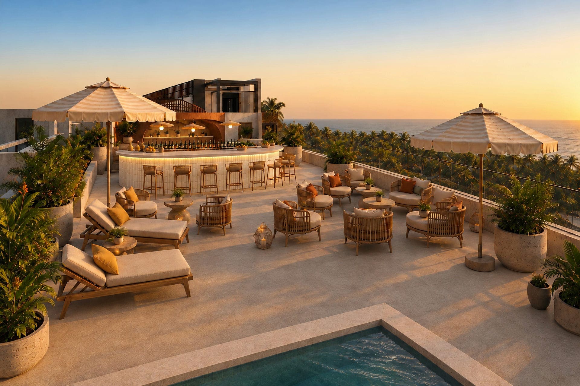 Rooftop terrace, looking across the lagoon