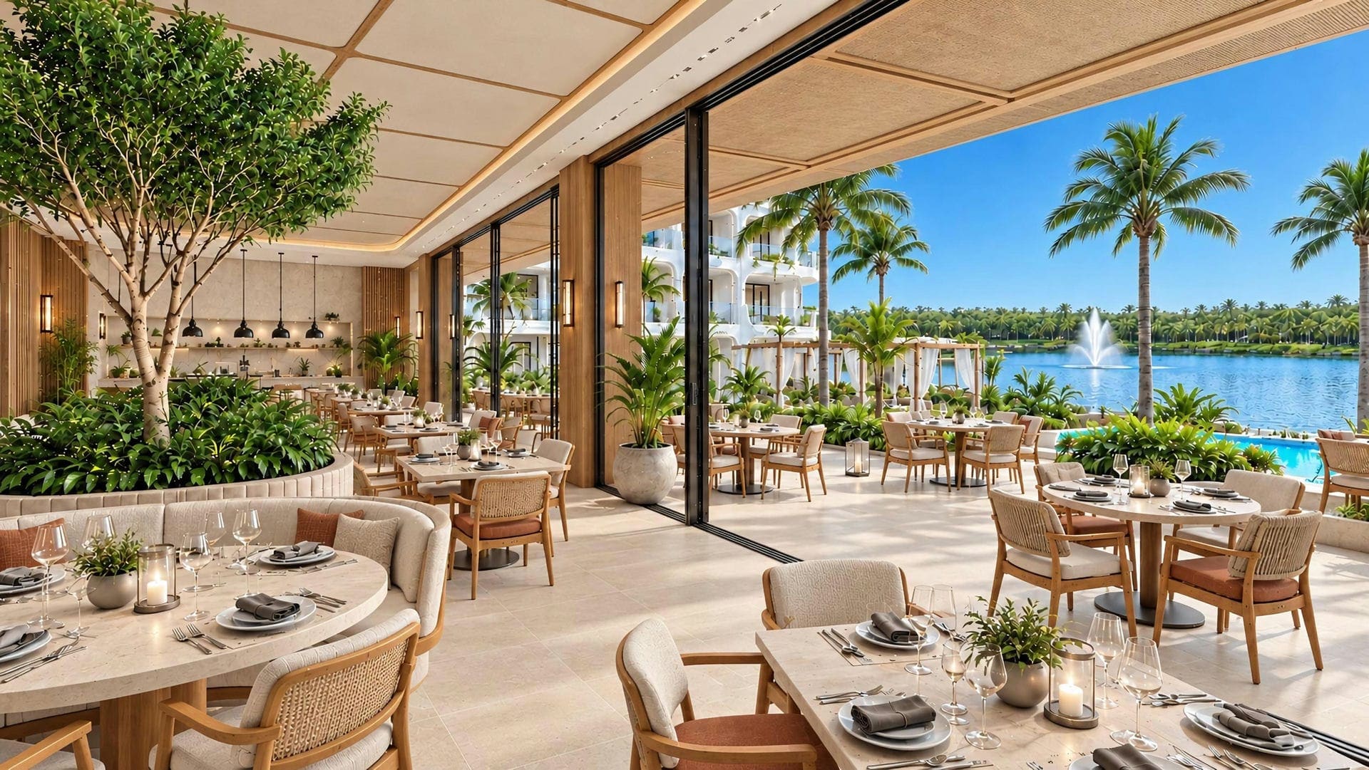 Waterfront dining terrace